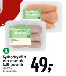 Føtex Kyllingebrystfilet eller udbenede kyllingeoverlår, DKK 49 tilbud