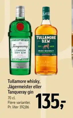 Føtex Tullamore whisky, Jägermeister eller Tanqueray gin, DKK 135 tilbud
