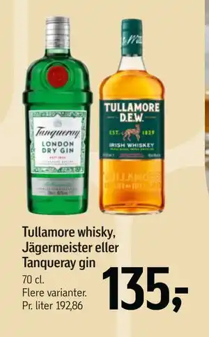 Føtex Tullamore whisky, Jägermeister eller Tanqueray gin, DKK 135 tilbud