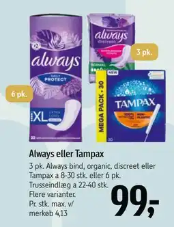 Føtex Always eller Tampax, DKK 99 tilbud