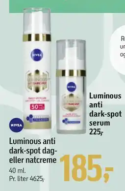 Føtex Luminous anti dark-spot dag- eller natcreme, DKK 185 tilbud