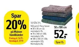 Føtex Spar 20% på Maison håndklæder, DKK 52 tilbud