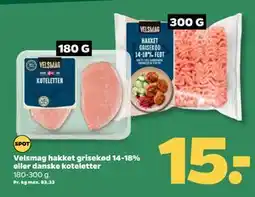 Netto Velsmag hakket grisekød 14-18% eller danske koteletter, DKK 15 tilbud