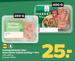 Netto Kyllingestrimler eller Rose dansk hakket kylling 7-10%, DKK 25 tilbud