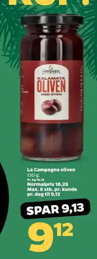 Netto La Campagna oliven, DKK 9.12 tilbud