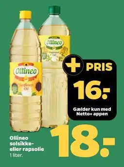 Netto Ollineo solsikke- eller rapsolie, DKK 18, App-pris tilbud