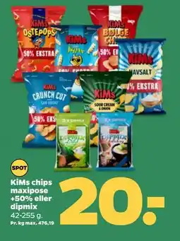 Netto KiMs chips maxipose +50% eller dipmix, DKK 20 tilbud