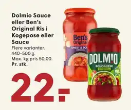 SPAR Dolmio Sauce eller Ben’s Original Ris i Kogepose eller Sauce, DKK 22 tilbud