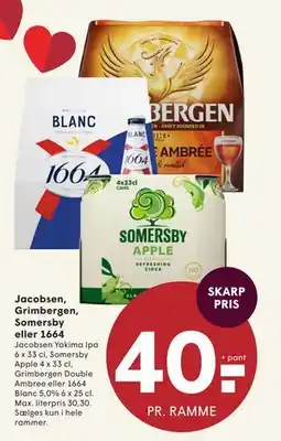 SPAR Jacobsen, Grimbergen, Somersby eller 1664, DKK 40 tilbud