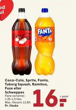 SPAR Coca- Cola, Sprite, Fanta, Tuborg Squash, Ramlösa, Fuze eller Schweppes, DKK 16 tilbud
