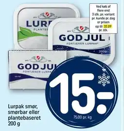REMA 1000 Lurpak smør, smørbar eller plantebaseret 200 g, DKK 15 tilbud