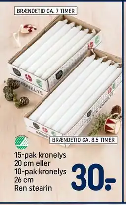 REMA 1000 15-pak kronelys 20 cm eller 10-pak kronelys 26 cm Ren stearin, DKK 30 tilbud