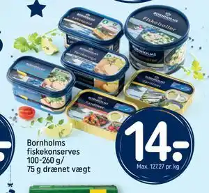 REMA 1000 Bornholms fiskekonserves 100-260 g/ 75 g drænet vægt, DKK 14 tilbud