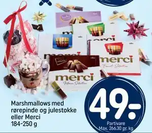 REMA 1000 Marshmallows med rørepinde og julestokke eller Merci 184-250 g, DKK 49 tilbud
