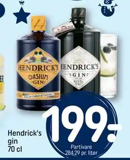 REMA 1000 Hendrick's gin 70 cl, DKK 199 tilbud
