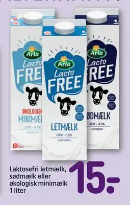 REMA 1000 Laktosefri letmælk, sødmælk eller økologisk minimælk 1 liter, DKK 15 tilbud