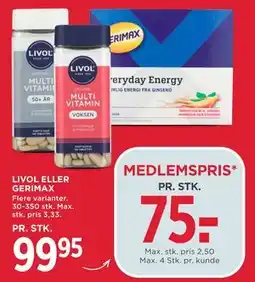 MENY LIVOL ELLER GERIMAX, DKK 99.95, App-pris tilbud