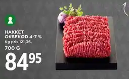 MENY HAKKET OKSEKØD 4-7 %, DKK 84.95 tilbud