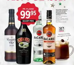 MENY BACARDI, FAMOUS GROUSE WHISKY, BAILEYS ELLER CANADIAN CLUB WHISKY, DKK 99.95 tilbud