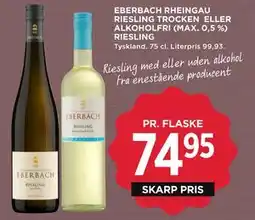 MENY EBERBACH RHEINGAU RIESLING TROCKEN ELLER ALKOHOLFRI (MAX. 0,5 %) RIESLING, DKK 74.95 tilbud