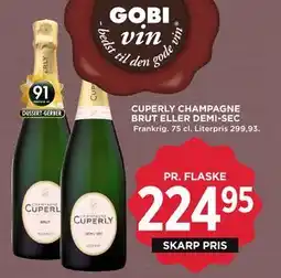 MENY CUPERLY CHAMPAGNE BRUT ELLER DEMI-SEC, DKK 224.95 tilbud