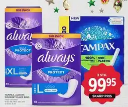 MENY TAMPAX, ALWAYS DISCREET ELLER BIND, DKK 99.95 tilbud