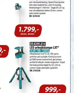 Davidsen Deadml814 led arbejdslampe lxt® 14,4v/18v-1250 lx tilbud