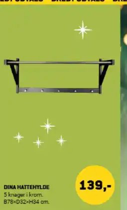 XL-BYG Dina hattehylde 5 knager i krom. tilbud