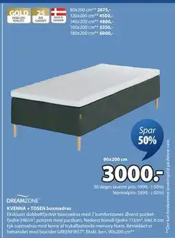 JYSK KVENNA + TOSEN boxmadras, DKK 3000 tilbud