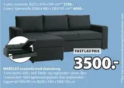 JYSK MARSLEV sovesofa med chaiselong, DKK 3500 tilbud