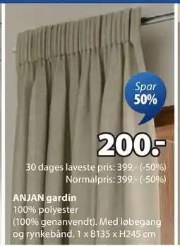 JYSK ANJAN gardin, DKK 200 tilbud