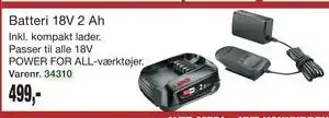 Batteri 18V 2 Ah, DKK 499