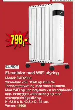 Harald Nyborg El-radiator med WiFi styring, DKK 798 tilbud