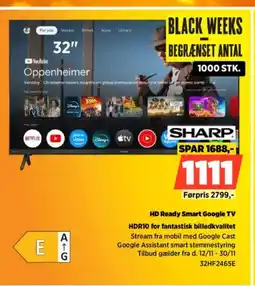 Power SHARP HD Ready Smart Google TV HDR10 for fantastisk billedkvalitet tilbud