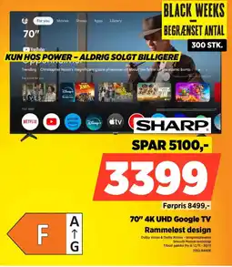 Power Sharp 70" 4K UHD Google TV Rammeløst design tilbud