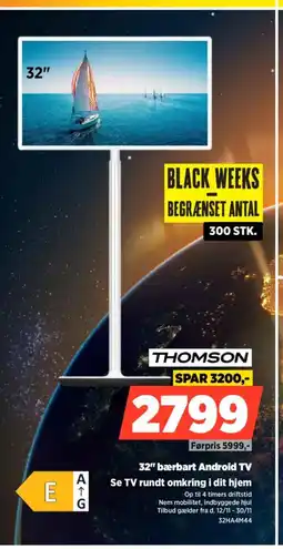 Power Thomson 32" bærbart android tv se tv rundt omkring i dit hjem tilbud