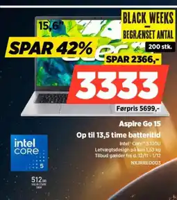 Power Acer aspire go 15 op til 13,5 time batteritid tilbud