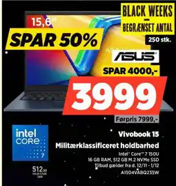 Power ASUS Vivobook 15 Militærklassificeret holdbarhed tilbud