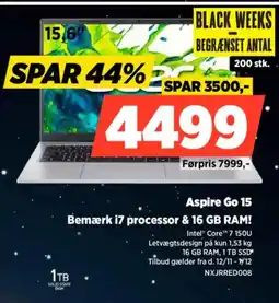 Power Acer aspire go 15 Bemærk i7 processor & 16 GB RAM! tilbud