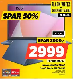 Power Lenovo Lenovo IdeaPad Slim 3 16 GB RAM + 512 GB SSD tilbud