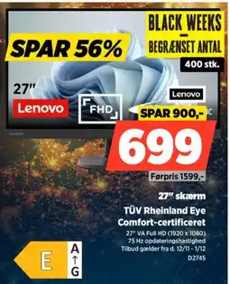 Power Lenovo 27" skærm tüv rheinland eye comfort-certificeret tilbud