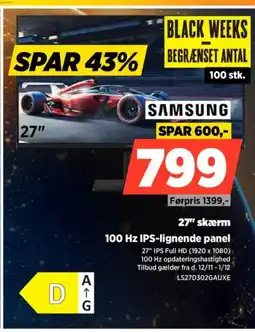 Power SAMSUNG 27" skærm 100 Hz IPS-lignende panel tilbud