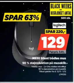 Power Logitech m330 silent trådløs mus 90% støjreduktion på museklik. tilbud