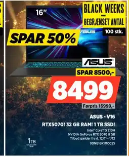 Power Asus - v16 rtx5070! 32 gb ram! 1 tb ssd! tilbud