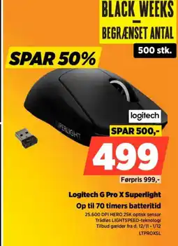 Power Logitech logitech g pro x superlight op til 70 timers batteritid tilbud