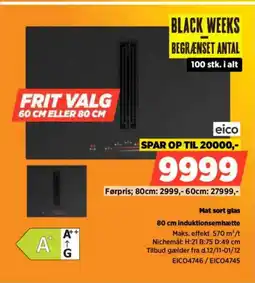 Power Eico mat sort glas induktionsemhætte tilbud