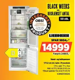 Power Liebherr vand- og isdispenser int. køle-/fryseskab tilbud