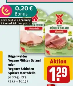 REWE DE Rügenwalder Vegane Mühlen Salami oder Veganer Schinken Spicker Mortadella tilbud