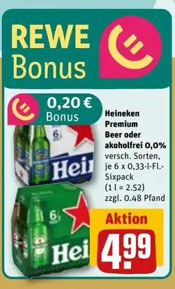 REWE DE Heineken Premium Beer oder akoholfrei 0,0% tilbud