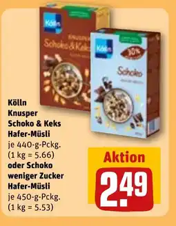 REWE DE Kölln Knusper Schoko & Keks Hafer-Müsli oder Schoko weniger Zucker Hafer-Müsli tilbud